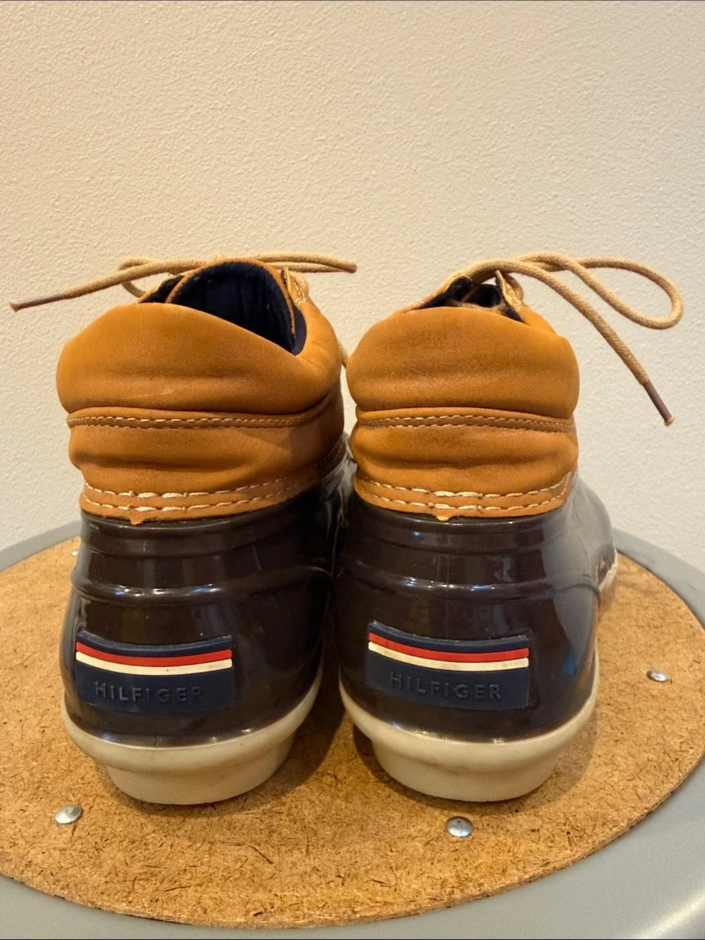 Tommy Hilfiger Brown and Tan Duck Boots - Lace-Up Waterproof Style